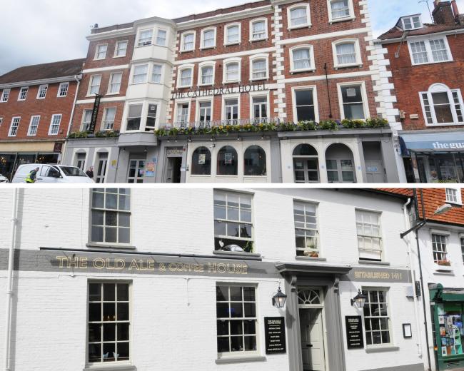 Two of the Salisbury venues affected by many cancellations after the introduction of 'Plan B' Covid measures - the Cathedral Bar and Hotel and the Old Ale and Coffee House.