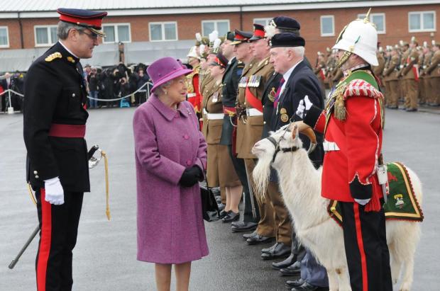 Salisbury Journal: The Queen visits the Royal Welsh Regiment to mark St David’s Day at Lucknow Barracks in Tidworth, where she met Shenkin the Regimental Goat 