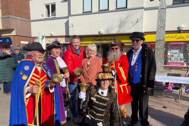 Christchurch's new town crier Jonny Rayner, back centre, with Mayor of Christchurch Sue Bungey and other town criers from across the region