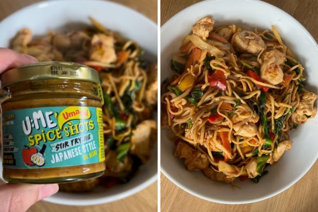 Salisbury Journal: (left) U:ME Japanese Style Spice Shot and (right) chicken stir fry. (Katie Collier/Canva)