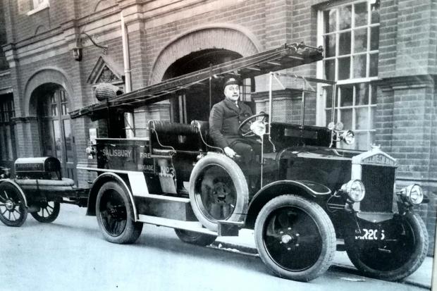 Fireman Miggins outside Salisbury Fire Station, 1926