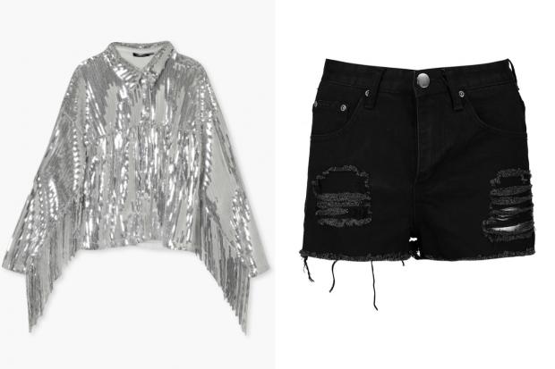 Salisbury Journal: (Left) Sequin Fringe Detail Shirt and (right) Petite High Rise Distressed Denim Shorts (Boohoo/Canva)
