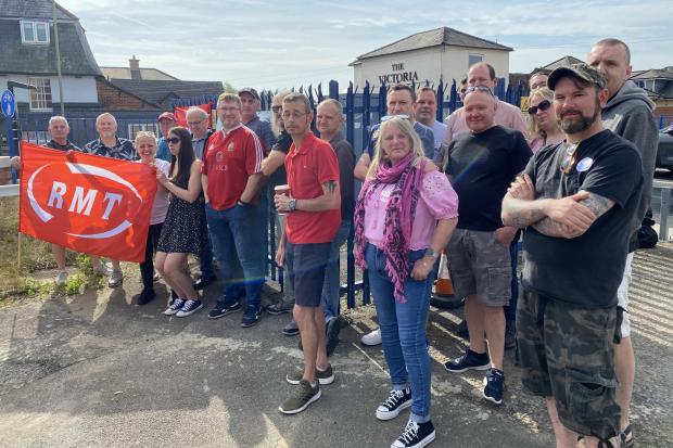 Members of the RMT Union striking at Salisbury Railway Station on Tuesday, 21 June .