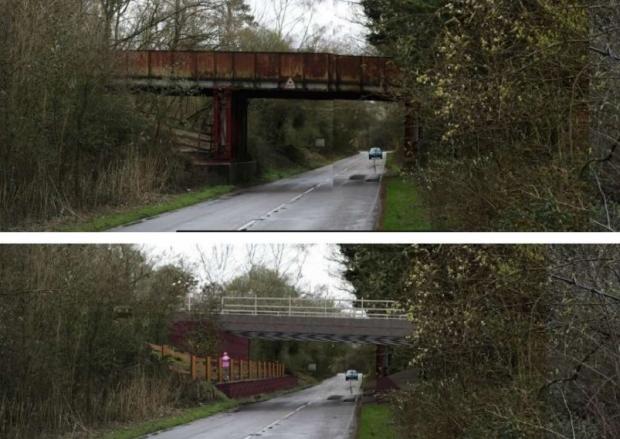 Salisbury Journal: Before and after CGI of the A35 Holmsley Rail Bridge replacement project. Picture: Hampshire County Council