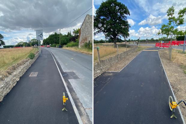 Shared use cycling and walking path on the B3108 Winsley Road
