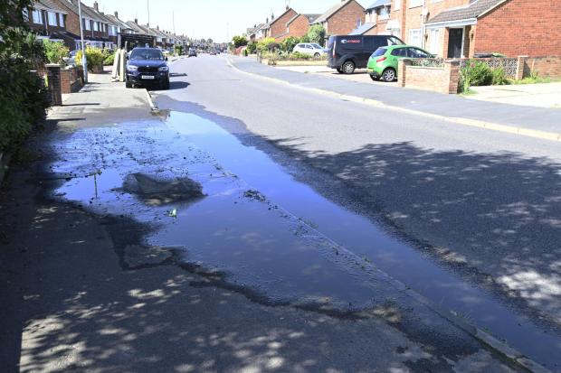 The water leak on Grange Drive. Pic: Dave Cox