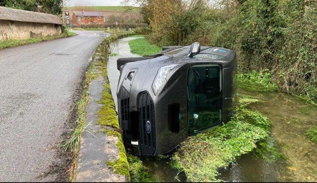 Van crashes into River Bourne beside Church Road in Idmiston 