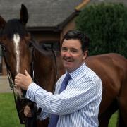 Sir Percy with trainer Marcus Tregoning at Kingswood House Stables, Lambourn..