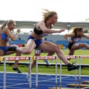 BORAS, SWEDEN - JULY 19: Lucy-Jane Matthews (R) of Great Britain & Northern Ireland competes during 100m Hurdles Women Round 1 on July 19, 2019 in Boras, Sweden. (Photo by Maja Hitij/Getty Images for European Athletics)