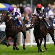 Robert Havlin riding Megallan (right) on their way to winning the D&N Construction Sovereign Stakes at SalisburyRacecourse, Wiltshire. Picture date: Thursday August 12, 2021. Picture: PA