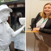 (L-R) 3D sculpture of Phil Harding, the first figure created for the Salisbury's Hidden Figure trail, and Tracy Daszkiewicz, the director of public health and safety for Wiltshire during the Novichok poisonings