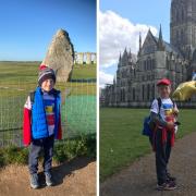 Austin Preece, nine, walked from Stonehenge to Salisbury Cathedral on Saturday.