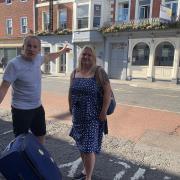 Lee and Karen Proctor outside the closed Cathedral Hotel