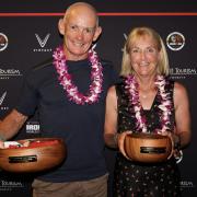 Martin and Jane Gannon celebrate success at Ironman Triathlon World Champion-ships 
Picture: Finisherpix