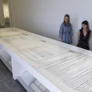 A centrepiece of the exhibition is Cornelia Parker’s Magna Carta (An Embroidery), a 13-metre-long embroidery installation depicting the Magna Carta Wikipedia pages.