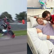 Stephen Thomas came off his superbike at Thruxton and was taken to Southampton Hospital.