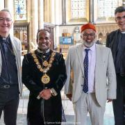 Revd Dr Richard Sudworth OBE, Salisbury Mayor Cllr Atiqul Hoque, Imam Monawar Hussain MBE and Dean of Salisbury The Very Revd Nicholas Papadopulos