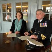 Teresa Dent, CEO of the GWCT, and Lieutenant Commander BJ Smith of the Royal Navy and Commanding Officer of HMS Victory, signed the agreement at Nelson's original table onboard the famous warship.
