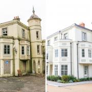 Finch House before and after its multi-million-pound restoration.