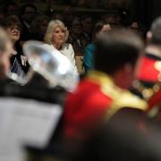 Queen Camilla (centre top) attends a musical evening at Salisbury Cathedral