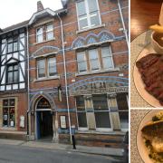 Cosy Club, New Street, Salisbury and right: 8oz flat iron steak with fries and the seabass