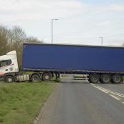 The 44-tonne articulated lorry blocked the A361 near the West Wiltshire Crematorium. Image: