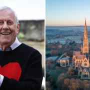 Gyles Brandreth (left) and Salisbury Cathedral
