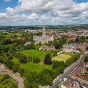 Aerial shot of Salisbury Cathedral and Close