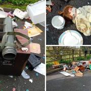Huge amount of fly-tipped rubbish including mortar shell carrier left in lay-by