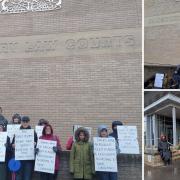 Protests outside Salisbury Law Courts on Monday, April 15
