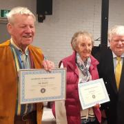Jim Pearce and Janet Shores received certificates from former Downton Link chairman Peter Bishop.