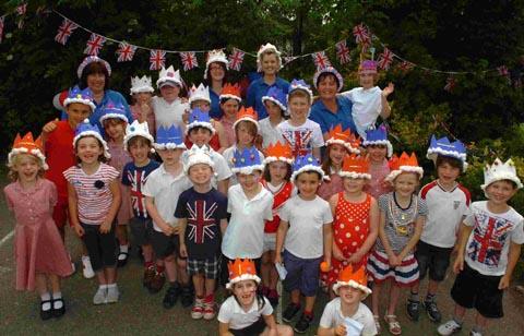 Children at Amesbury Before and After School Club celebrating the Jubilee. DC1611P1