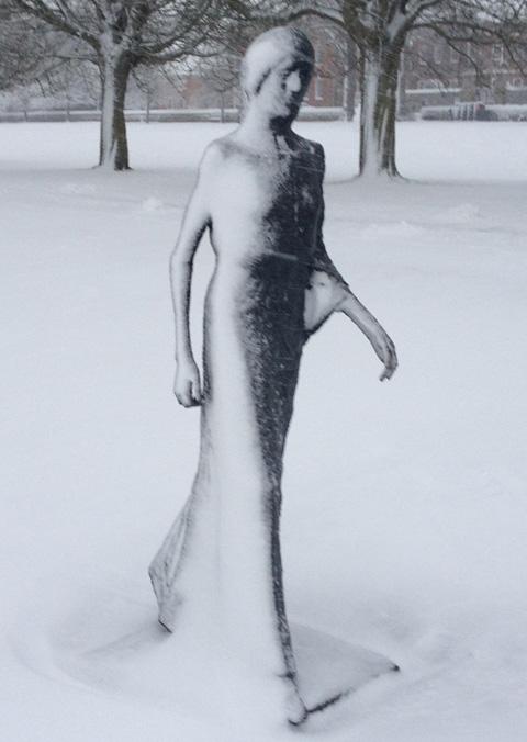 Dean Speer took this eerie photo of a snow-covered statue by the cathedral.