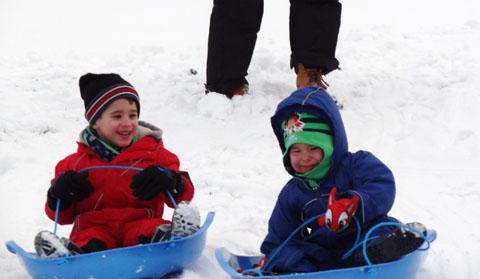 Gemma Cuss sent us this picture of Ethan Bawden, four, and his brother Luca, two, having a sled race.
