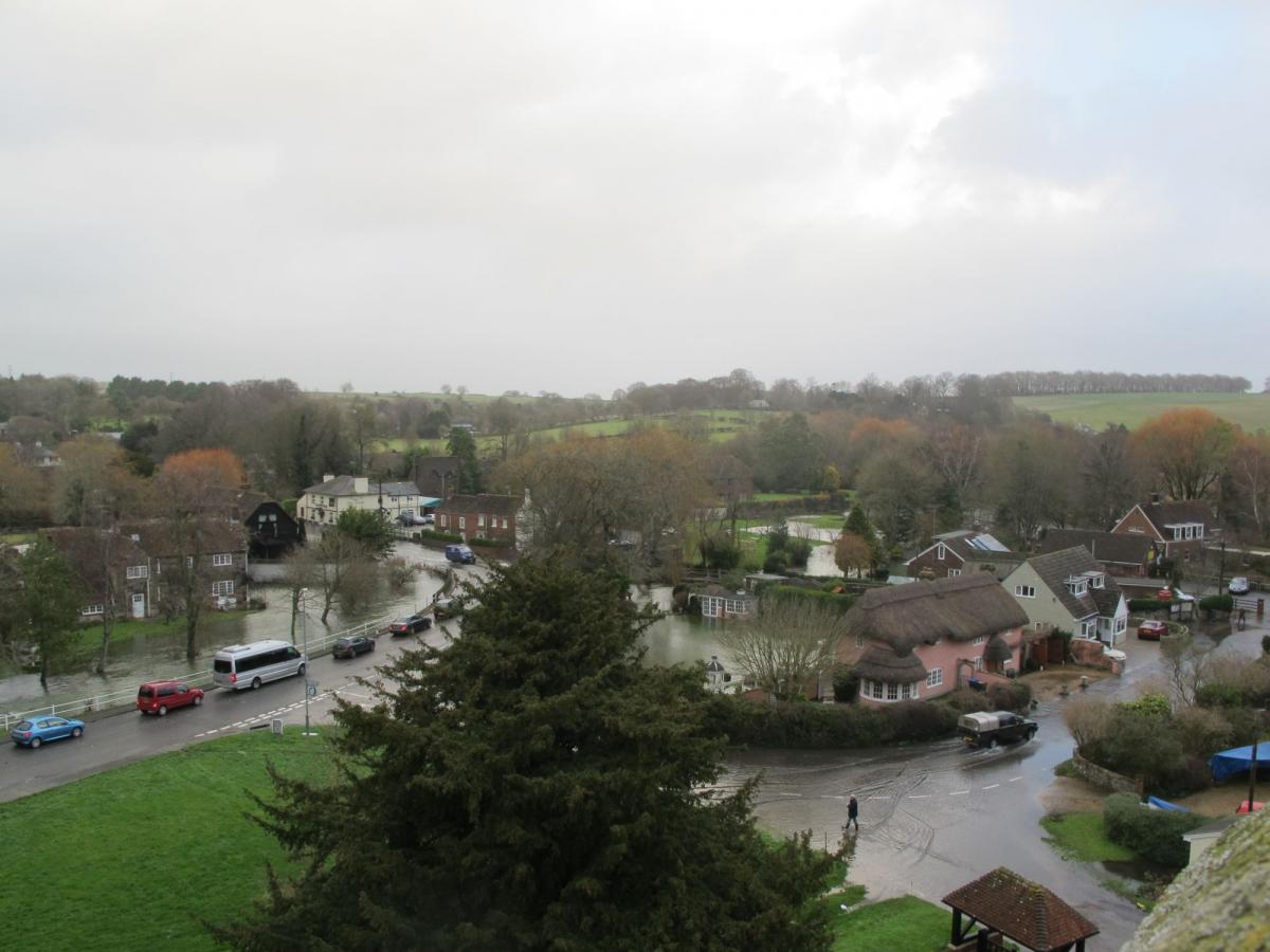 An overview of Coombe Bissett flooded, taken by Ronald West.