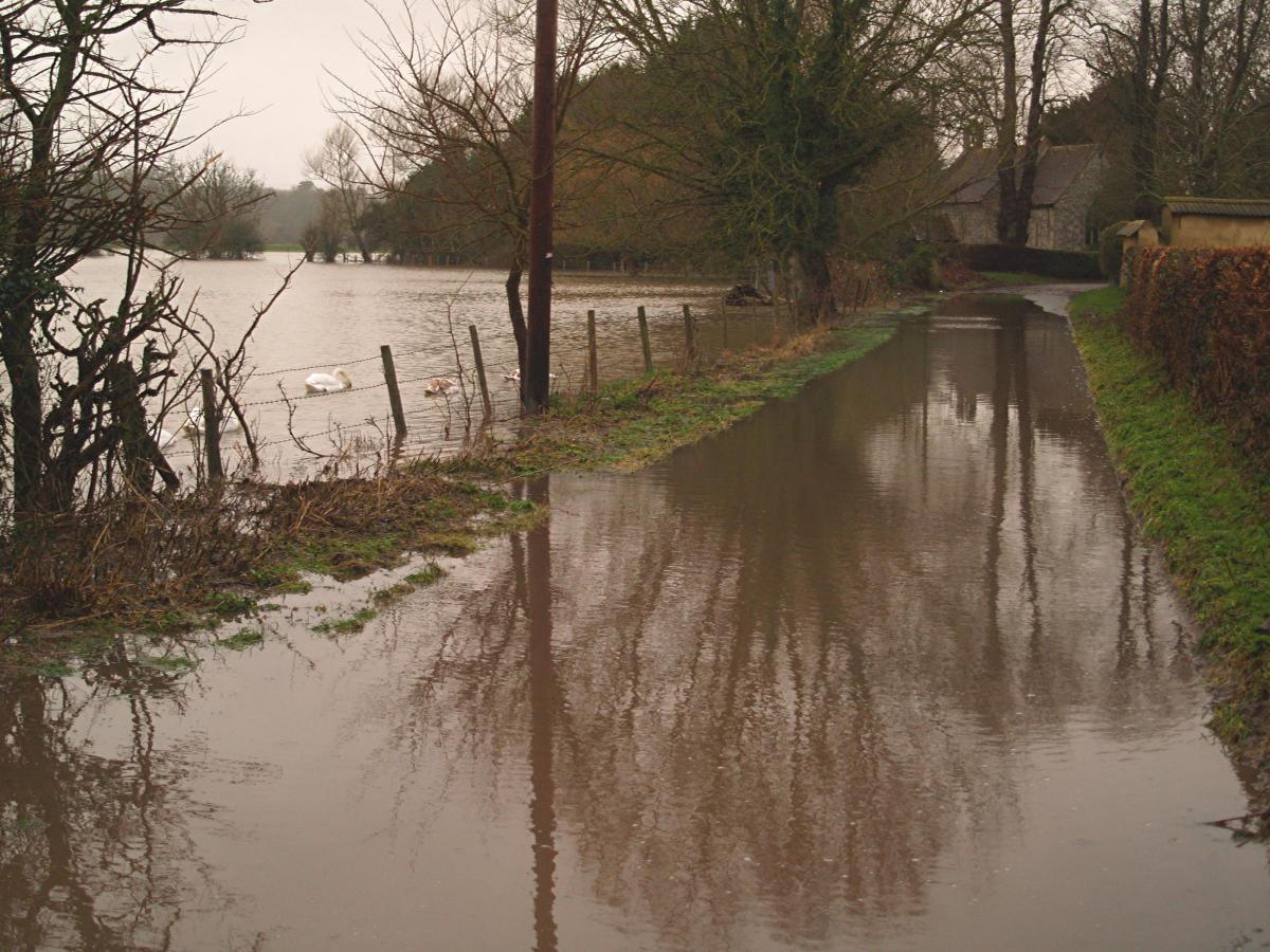 Church Road in Milston is completely under water. Taken by David Hargrave.