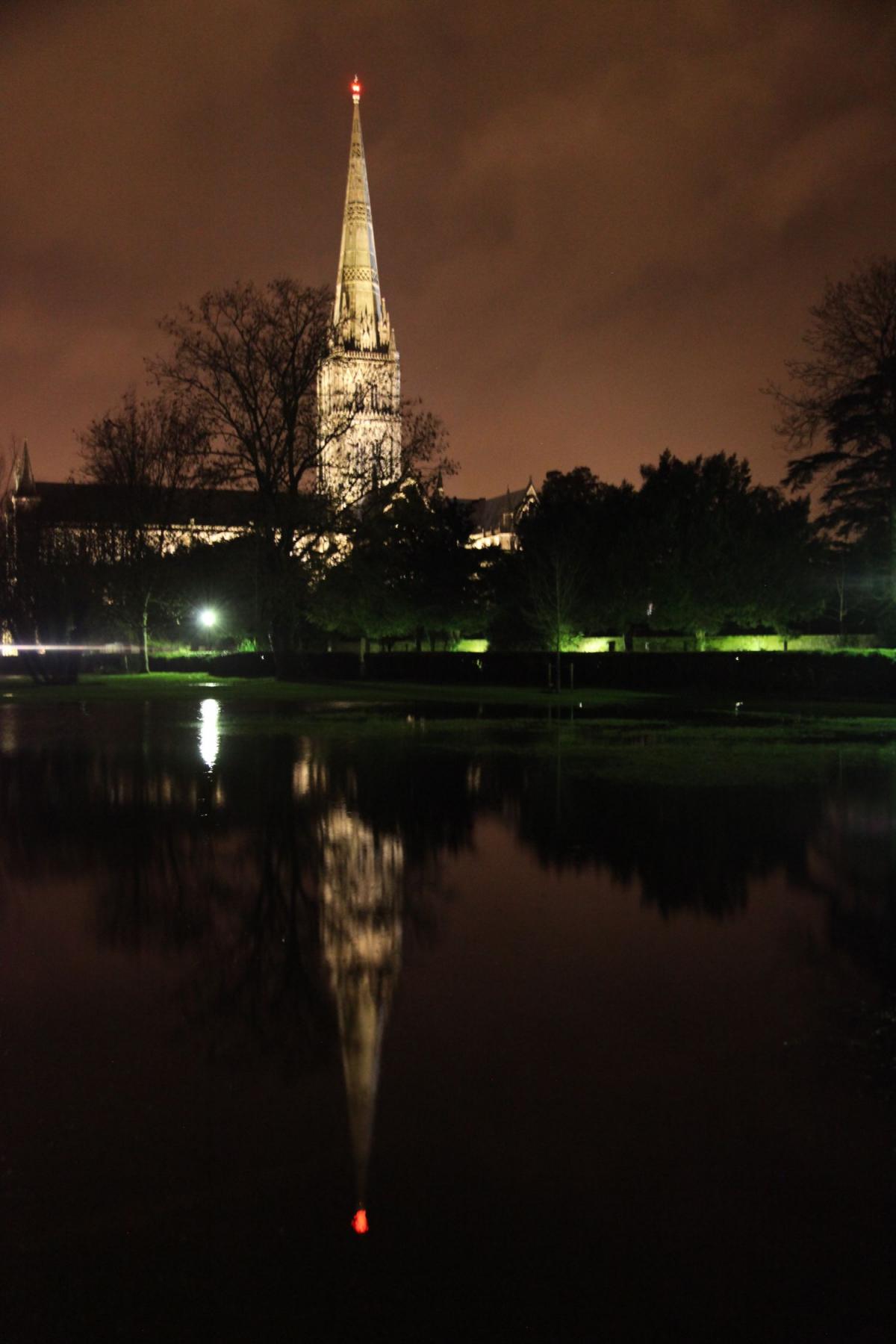 A flooded Cathedral by night. Picture by Anne Waddington.