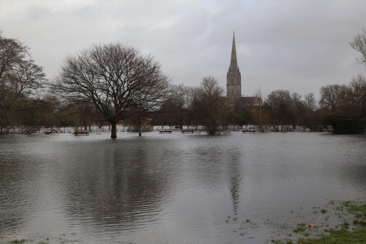 Anne Waddington sent in this picture of the flooding by Salisbury Cathedral.