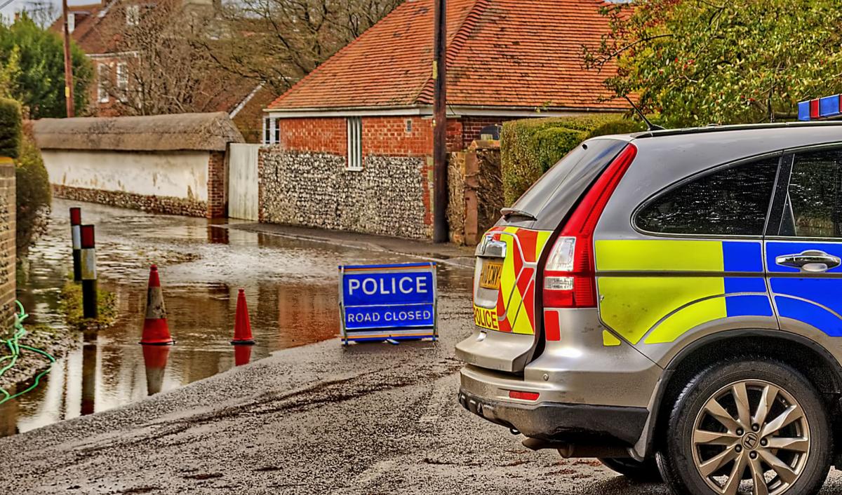 A road closed in Coombe Bissett due to the flooding, taken by John Barton.