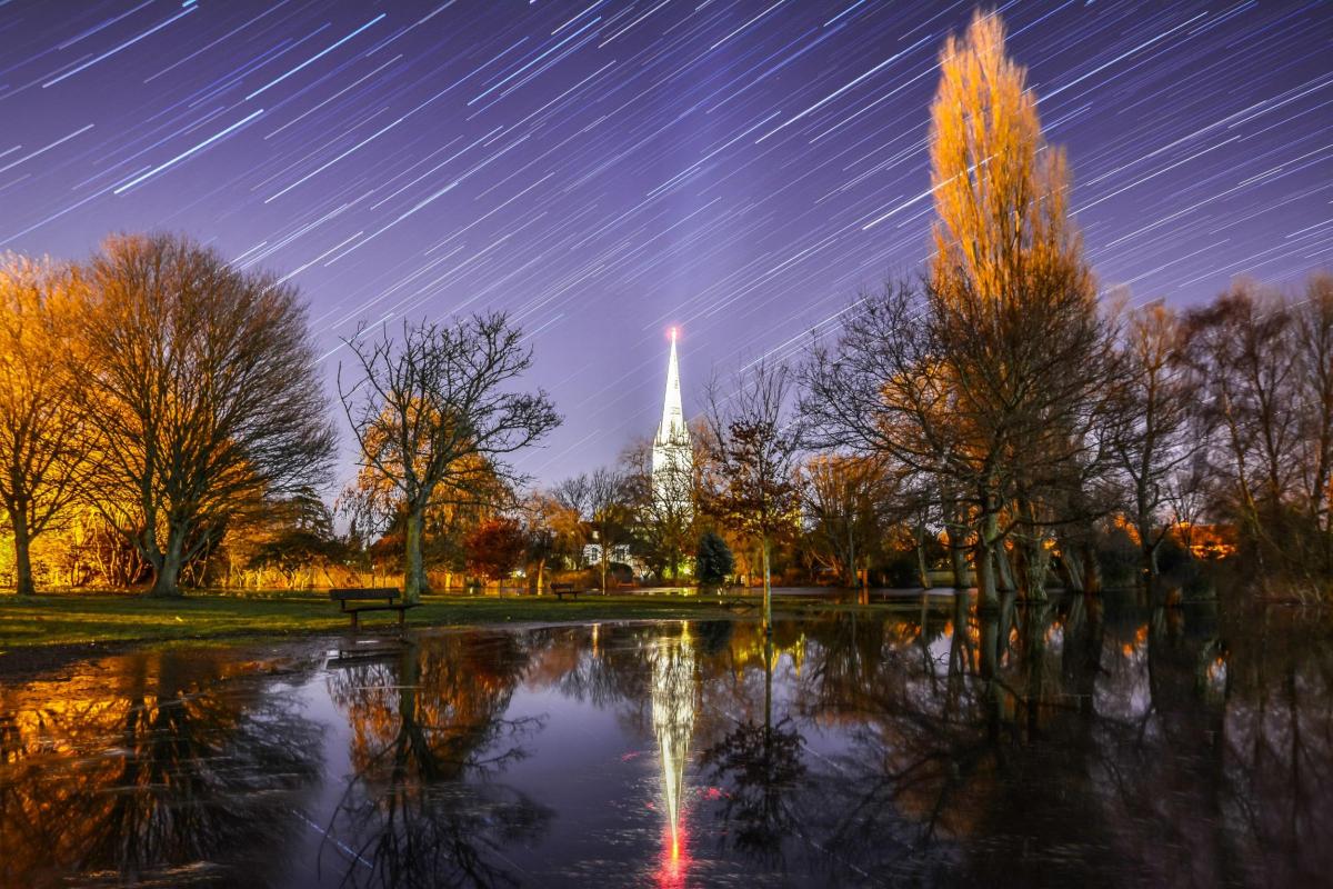 George Pomeroy took this stunning picture from the flooded Queen Elizabeth Garden showing the Cathedral surrounded by star trails. The picture is a composite of 65 30-second exposures.