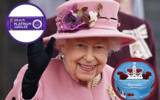 (Background) Queen Elizabeth II (PA) (Circles) Cadbury's limited edition Queen's Jubilee chocolate. Credit: Cadbury