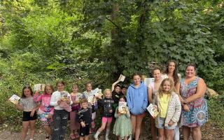 A group of children at the launch event, with Cllr Laura Knight and Bugsy Brastock