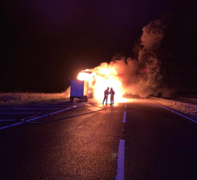 A303 closed after coach found 'well alight'   Picture: Tisbury Fire Station Twitter
